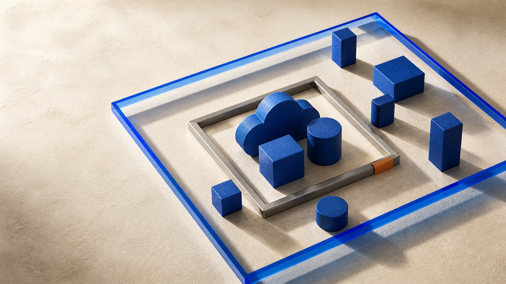 AI concept illustration: nested frames include different sets of cloud-software blocks, symbolizing a change in reporting scope, not measured data